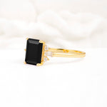 Classic Emerald Cut Baguette Side Cluster Black Onyx Engagement Ring - Additional view