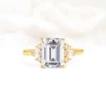 Classic Emerald Cut Baguette Side Cluster Lab Diamond Engagement Ring - Additional view