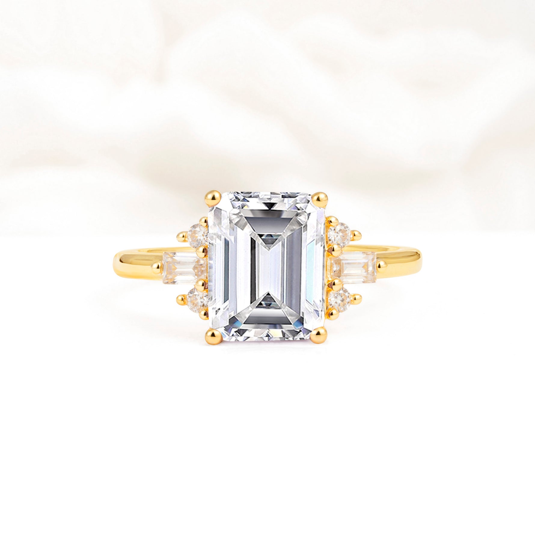 Classic Emerald Cut Baguette Side Cluster Lab Diamond Engagement Ring - Additional view