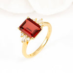 Classic Emerald Cut Baguette Side Cluster Garnet Engagement Ring - Additional view