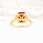 Classic Emerald Cut Baguette Side Cluster Garnet Engagement Ring - Additional view