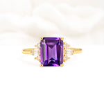 Classic Emerald Cut Baguette Side Cluster Amethyst Engagement Ring - Additional view