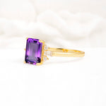 Classic Emerald Cut Baguette Side Cluster Amethyst Engagement Ring - Additional view