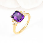 Classic Emerald Cut Baguette Side Cluster Amethyst Engagement Ring - Additional view