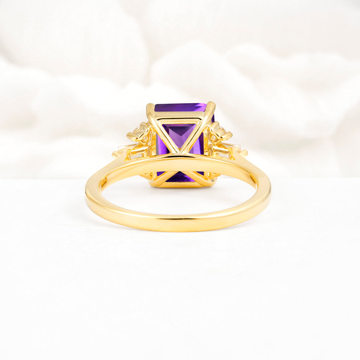 Classic Emerald Cut Baguette Side Cluster Amethyst Engagement Ring - Additional view