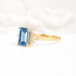 Classic Emerald Cut Baguette Side Cluster Aquamarine Engagement Ring - Additional view