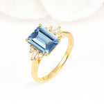 Classic Emerald Cut Baguette Side Cluster Aquamarine Engagement Ring - Additional view