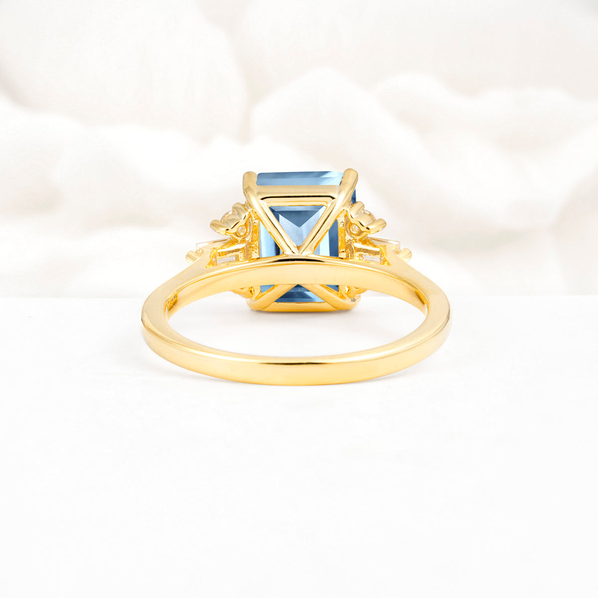Classic Emerald Cut Baguette Side Cluster Aquamarine Engagement Ring - Additional view