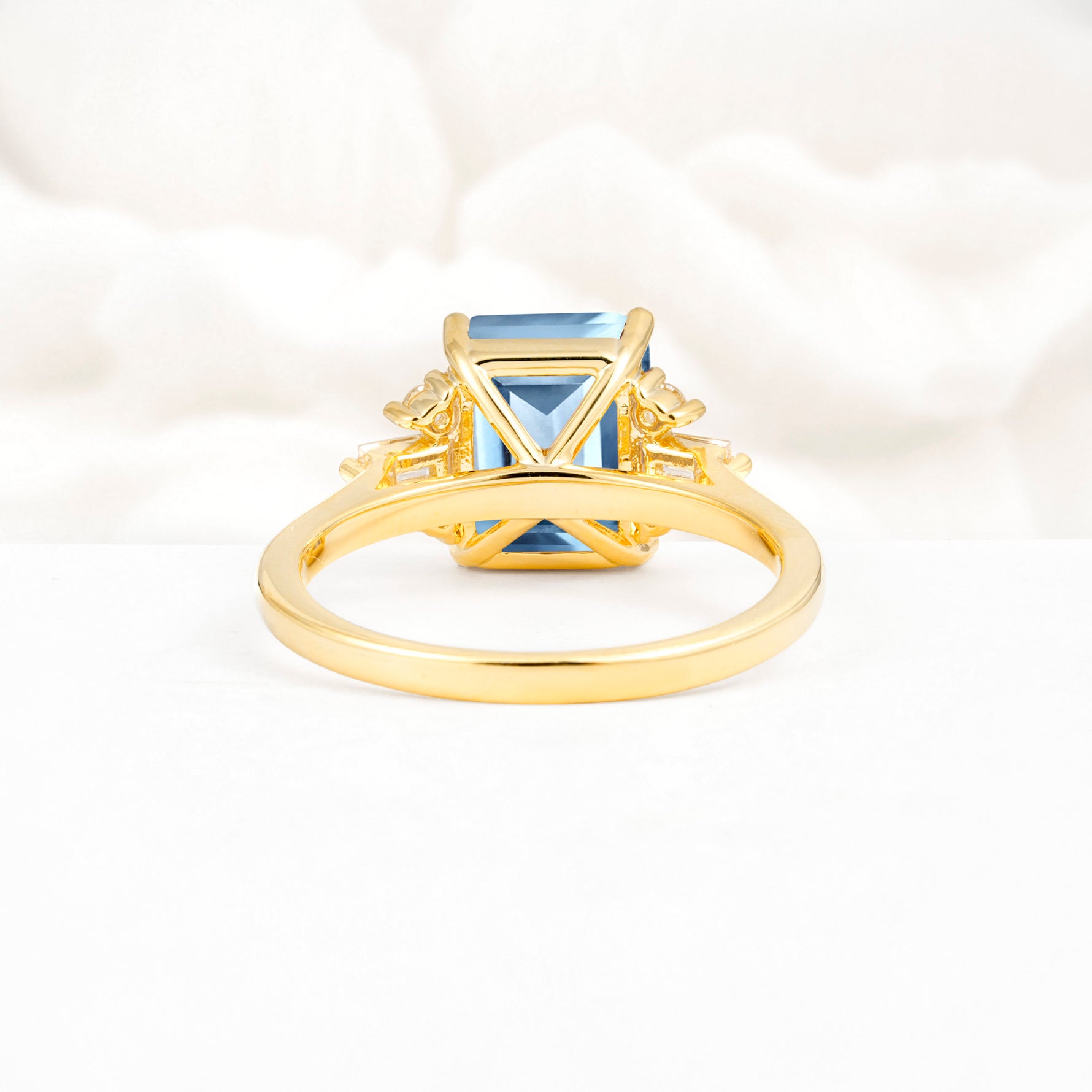 Classic Emerald Cut Baguette Side Cluster Aquamarine Engagement Ring - Additional view