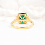 Classic Emerald Cut Baguette Side Cluster Emerald Engagement Ring - Additional view