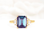Classic Emerald Cut Baguette Side Cluster Alexandrite Engagement Ring - Additional view