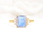 Classic Emerald Cut Baguette Side Cluster Moonstone Engagement Ring - Additional view