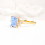Classic Emerald Cut Baguette Side Cluster Moonstone Engagement Ring - Additional view