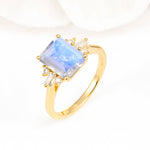 Classic Emerald Cut Baguette Side Cluster Moonstone Engagement Ring - Additional view