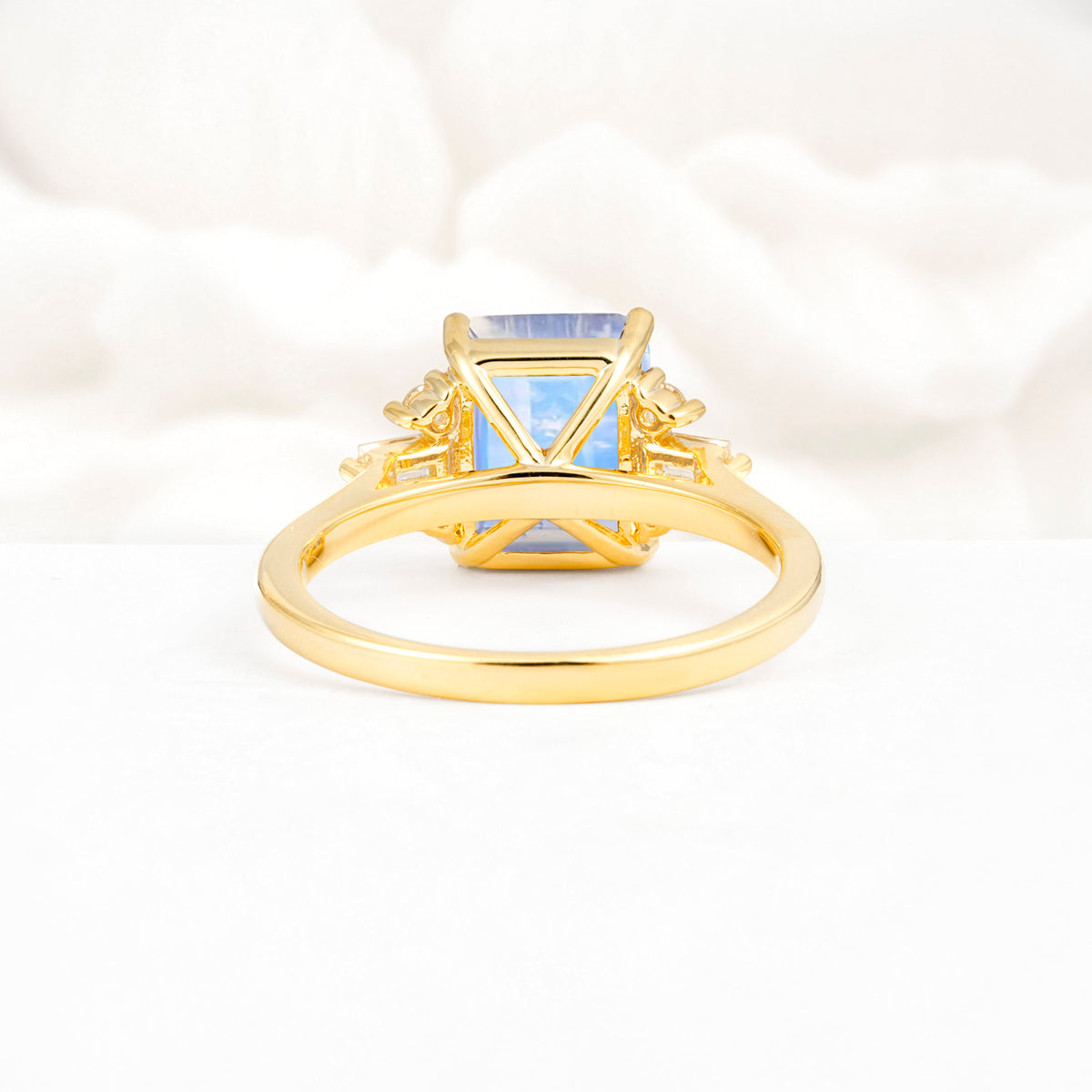 Classic Emerald Cut Baguette Side Cluster Moonstone Engagement Ring - Additional view