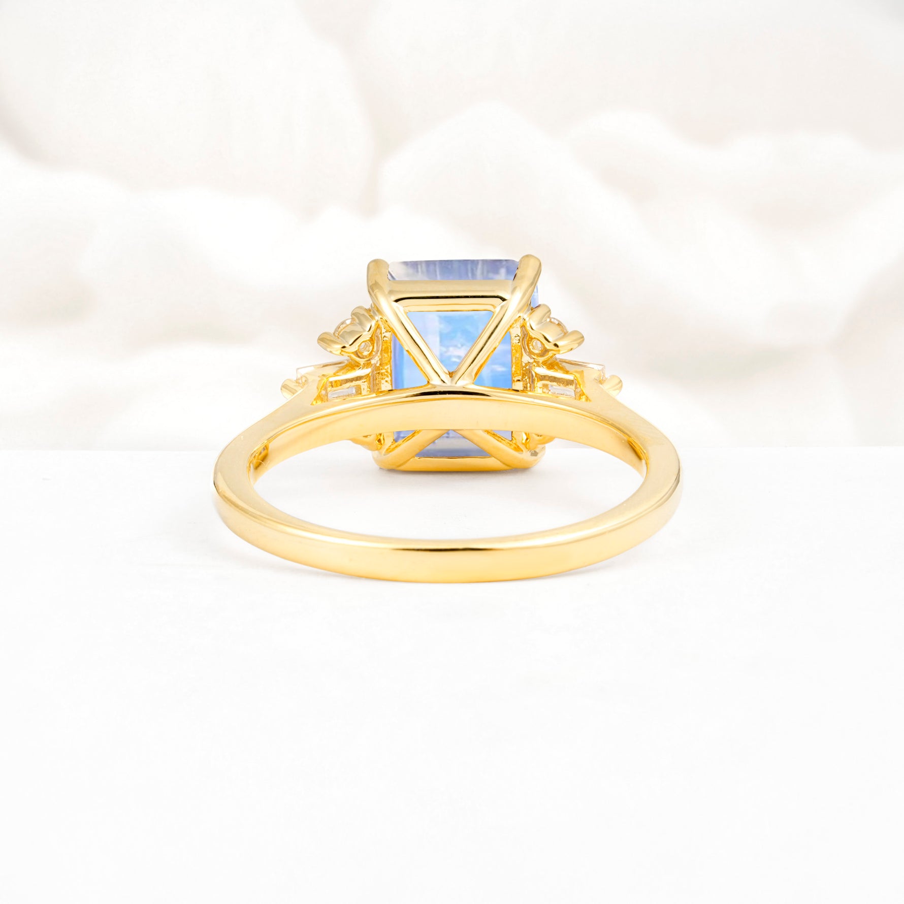 Classic Emerald Cut Baguette Side Cluster Moonstone Engagement Ring - Additional view