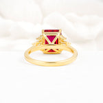 Classic Emerald Cut Baguette Side Cluster Ruby Engagement Ring - Additional view