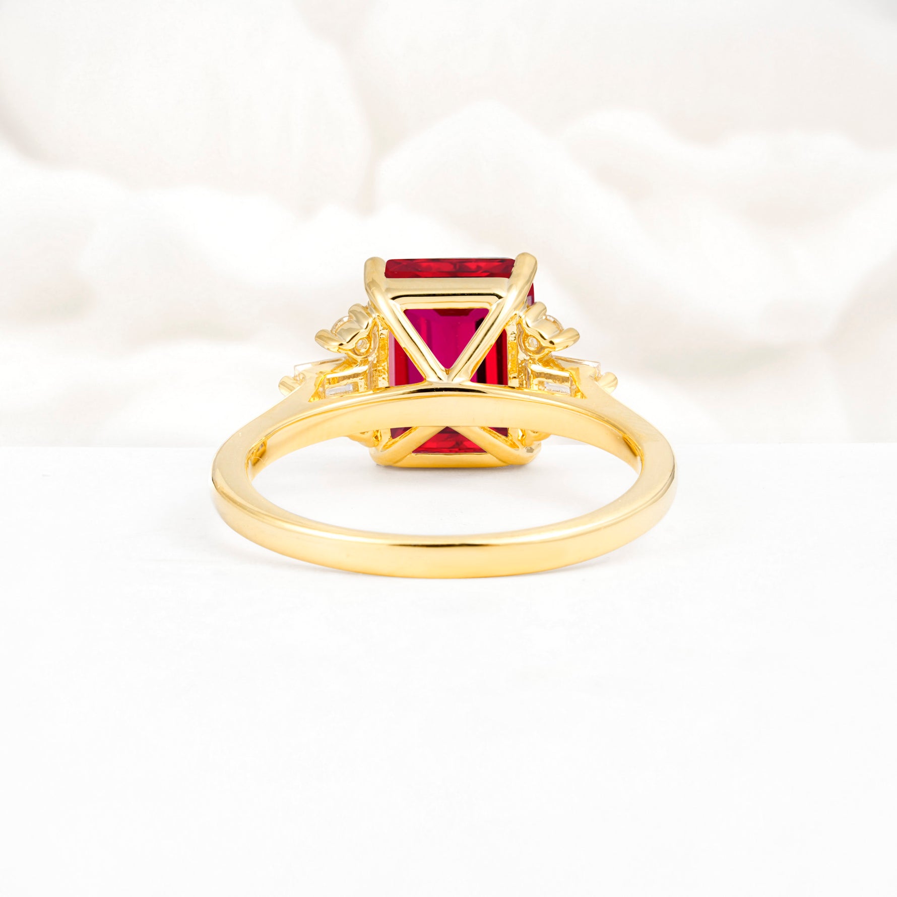 Classic Emerald Cut Baguette Side Cluster Ruby Engagement Ring - Additional view