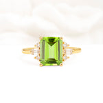 Classic Emerald Cut Baguette Side Cluster Peridot Engagement Ring - Additional view