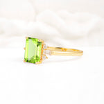 Classic Emerald Cut Baguette Side Cluster Peridot Engagement Ring - Additional view