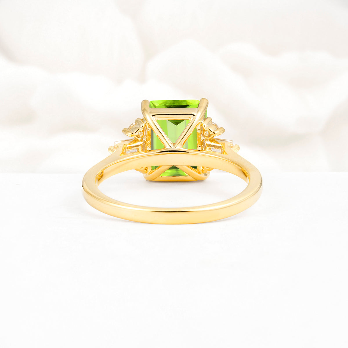 Classic Emerald Cut Baguette Side Cluster Peridot Engagement Ring - Additional view