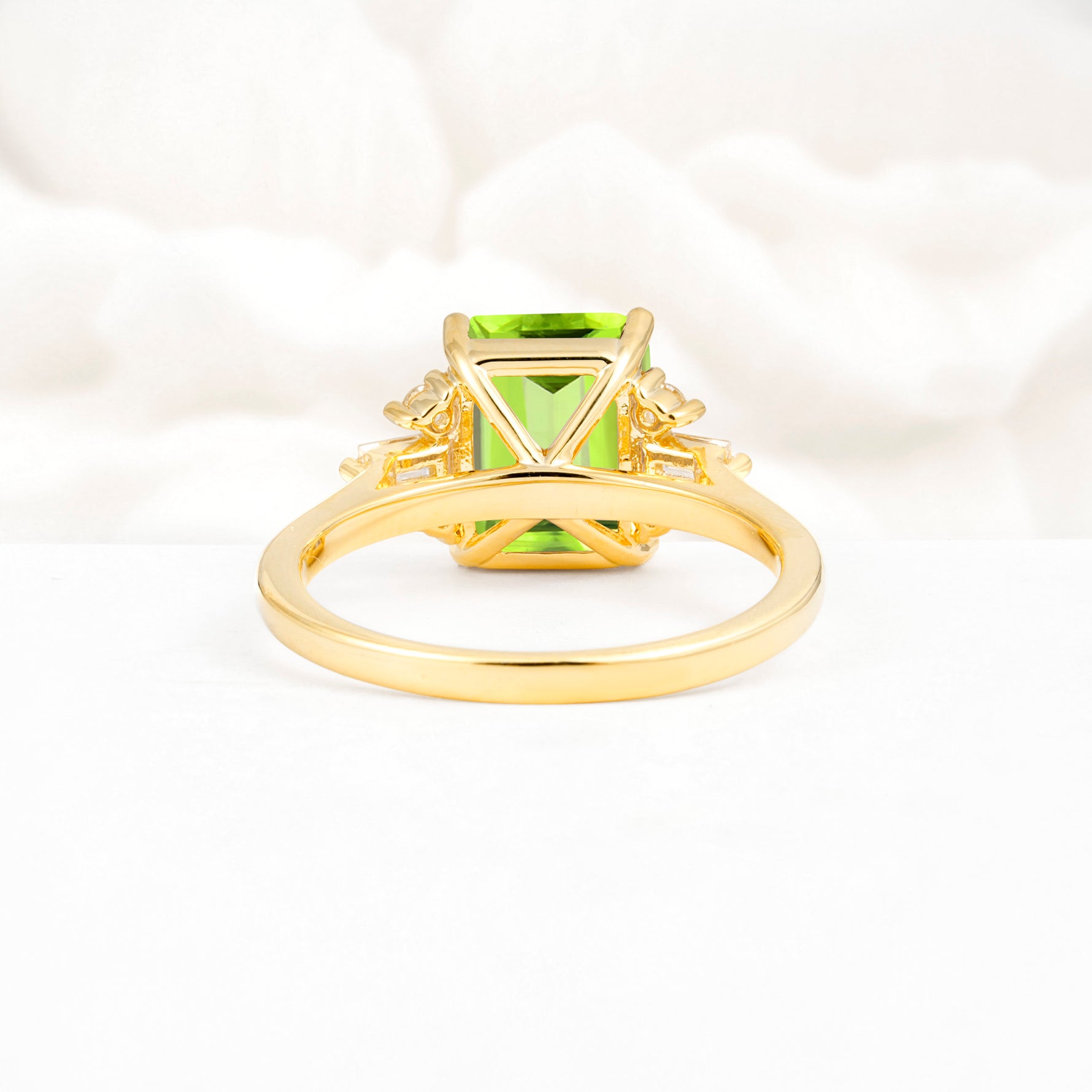 Classic Emerald Cut Baguette Side Cluster Peridot Engagement Ring - Additional view