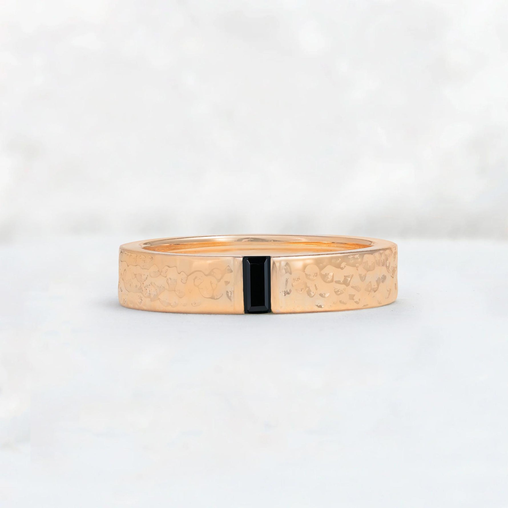 Baguette Cut Black Onyx Hammered Wedding Band - Additional view