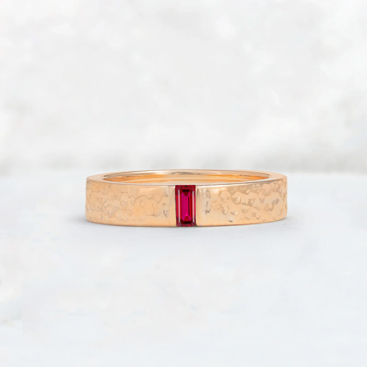 Baguette Cut Ruby Hammered Wedding Band - Additional view