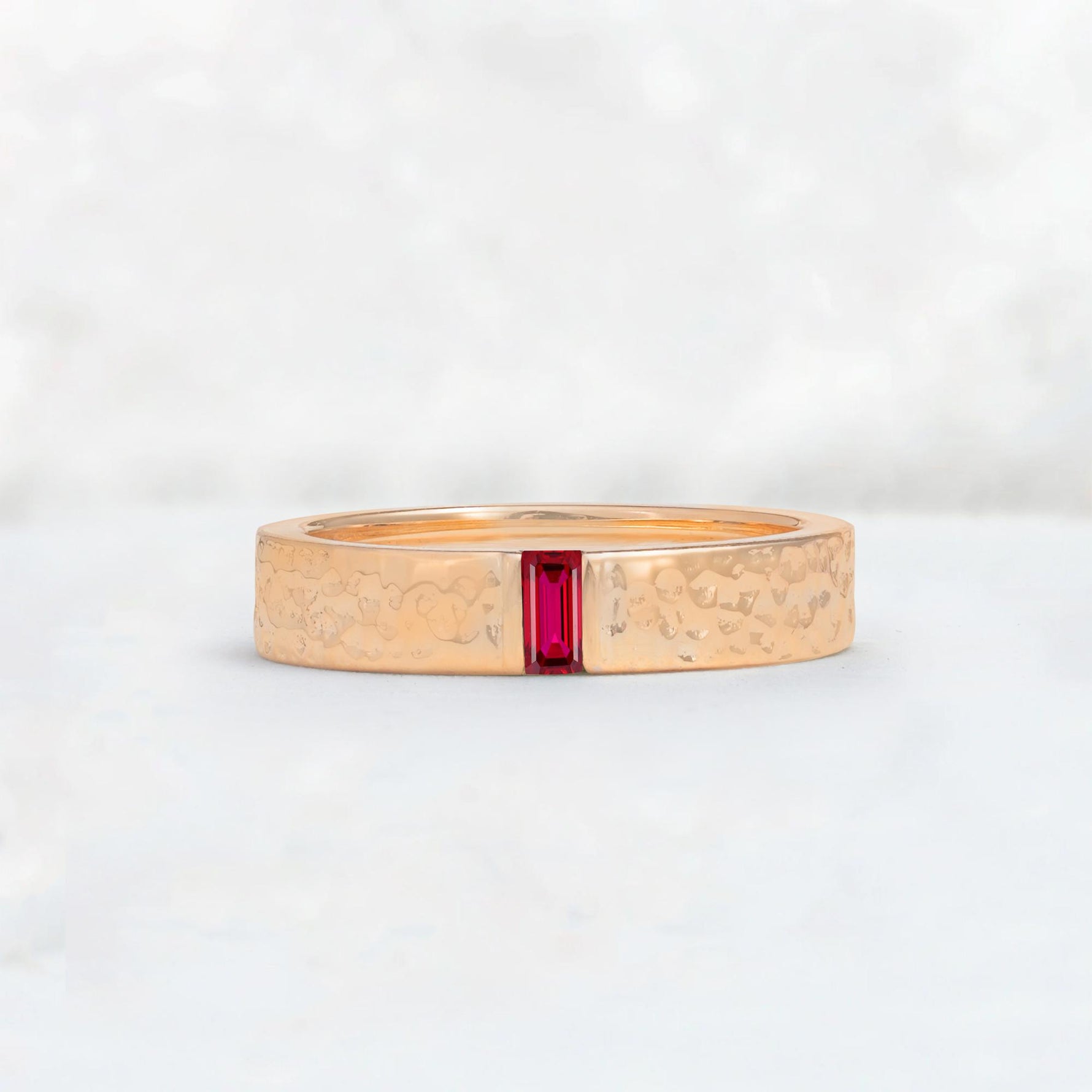 Baguette Cut Ruby Hammered Wedding Band - Additional view