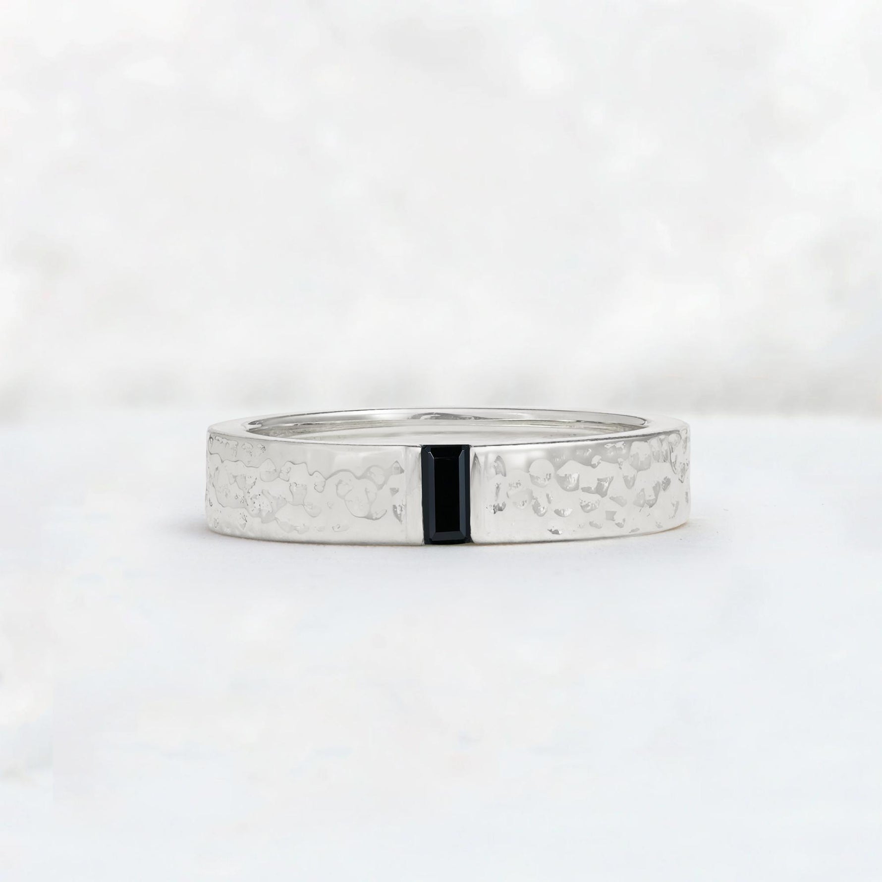 Baguette Cut Black Onyx Hammered Wedding Band - Additional view