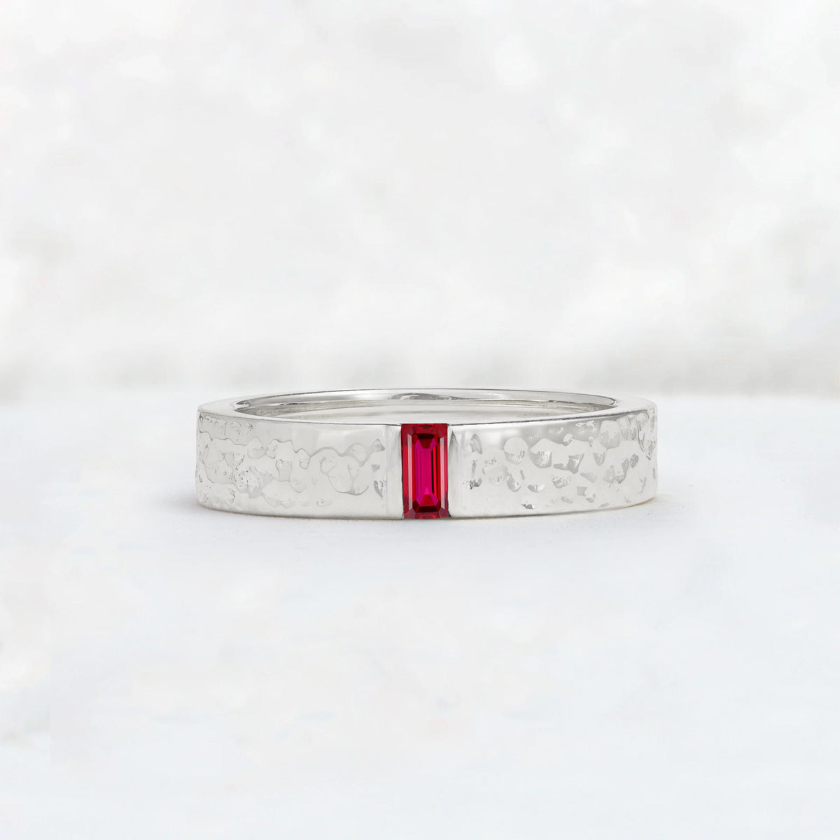 Baguette Cut Ruby Hammered Wedding Band - Additional view