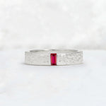 Baguette Cut Ruby Hammered Wedding Band - Additional view