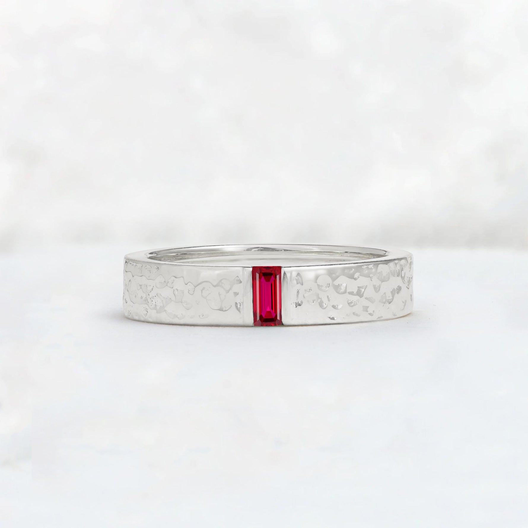 Baguette Cut Ruby Hammered Wedding Band - Additional view