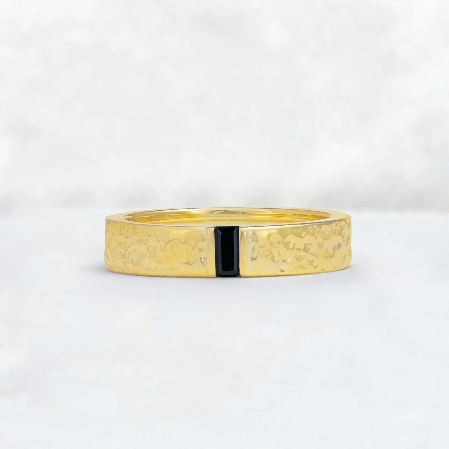 Baguette Cut Black Onyx Hammered Wedding Band - Additional view