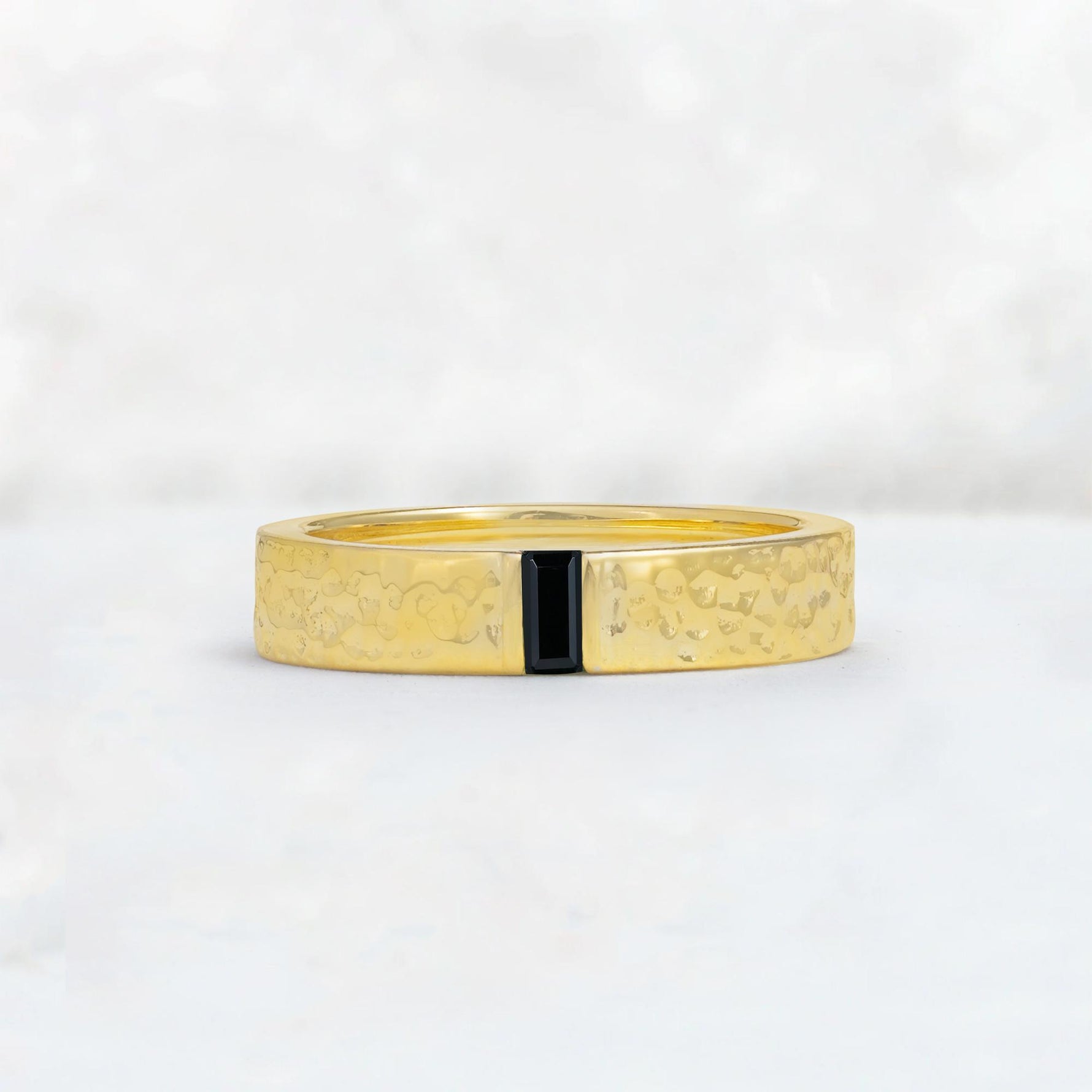 Baguette Cut Black Onyx Hammered Wedding Band - Additional view