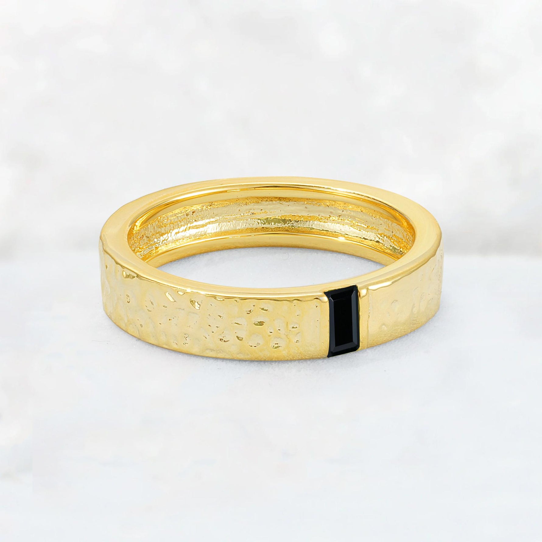 Baguette Cut Black Onyx Hammered Wedding Band - Additional view