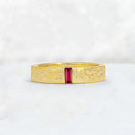 Baguette Cut Ruby Hammered Wedding Band - Additional view