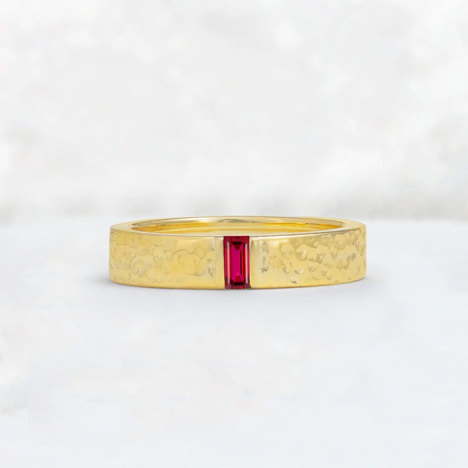 Baguette Cut Ruby Hammered Wedding Band - Additional view