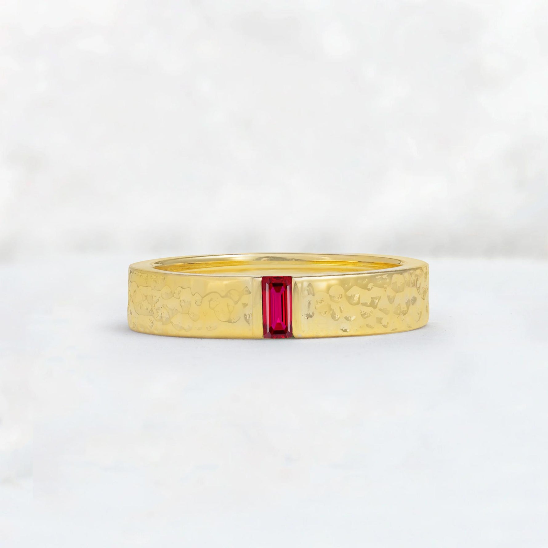 Baguette Cut Ruby Hammered Wedding Band - Additional view