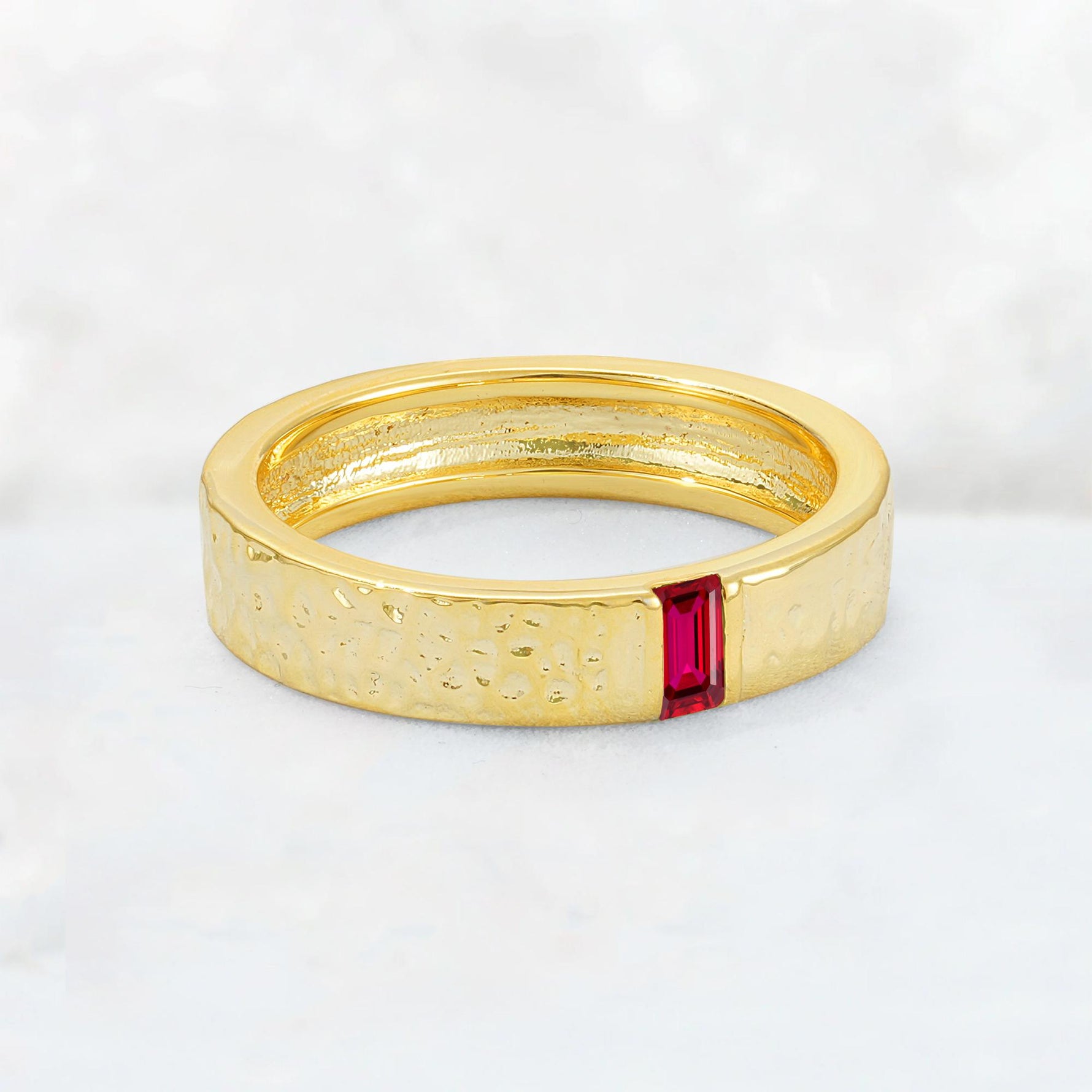 Baguette Cut Ruby Hammered Wedding Band - Additional view