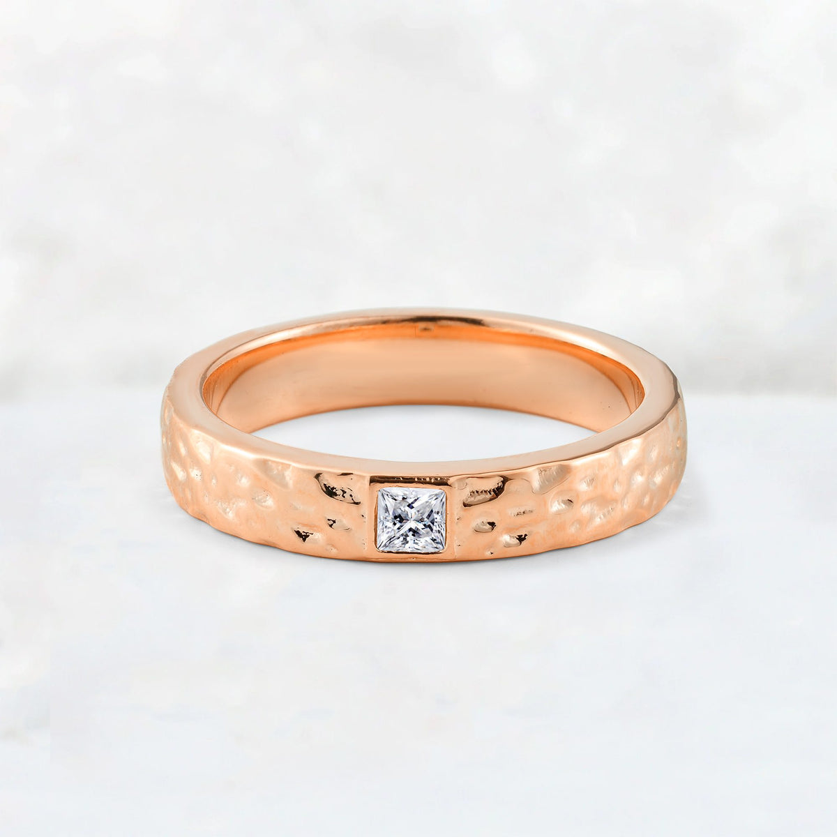 Princess Cut Moissanite Hammered Flush-Set Wedding Band - Additional view
