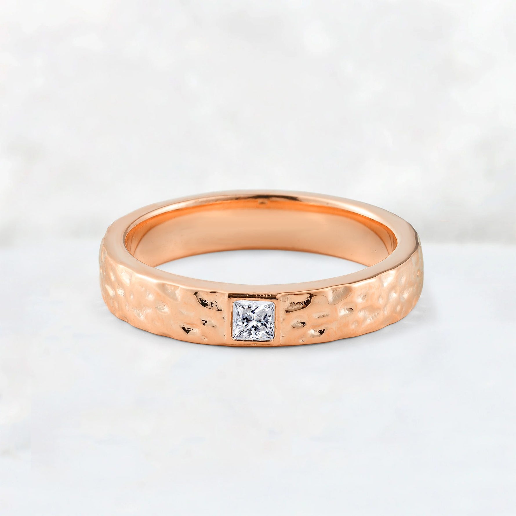 Princess Cut Moissanite Hammered Flush-Set Wedding Band - Additional view