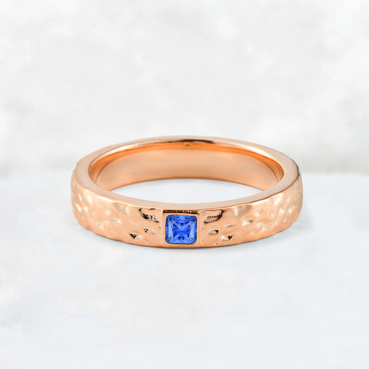 Princess Cut Sapphire Hammered Flush-Set Wedding Band - Additional view