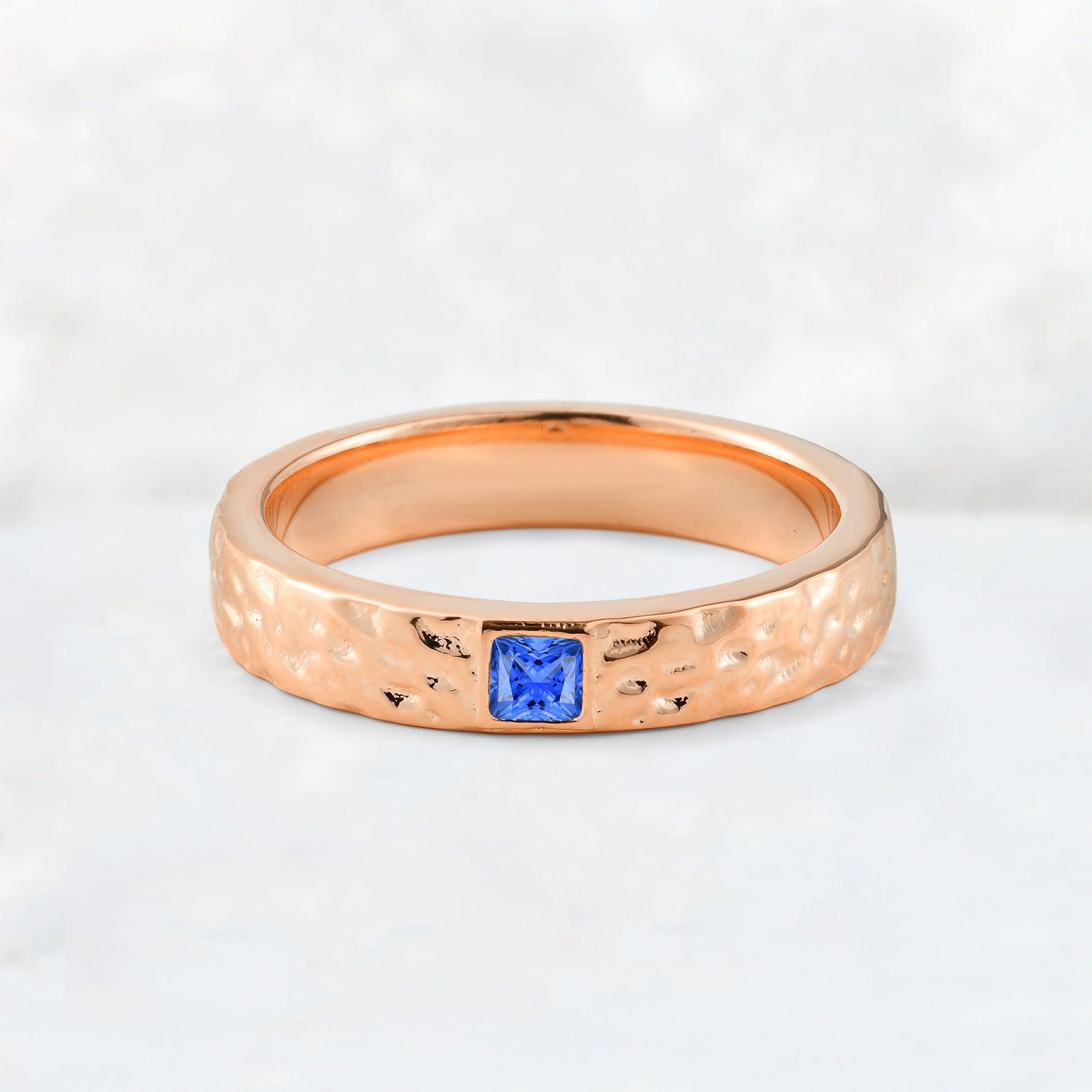 Princess Cut Sapphire Hammered Flush-Set Wedding Band - Additional view