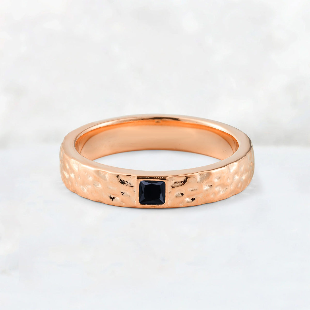 Princess Cut Black Onyx Hammered Flush-Set Wedding Band - Additional view