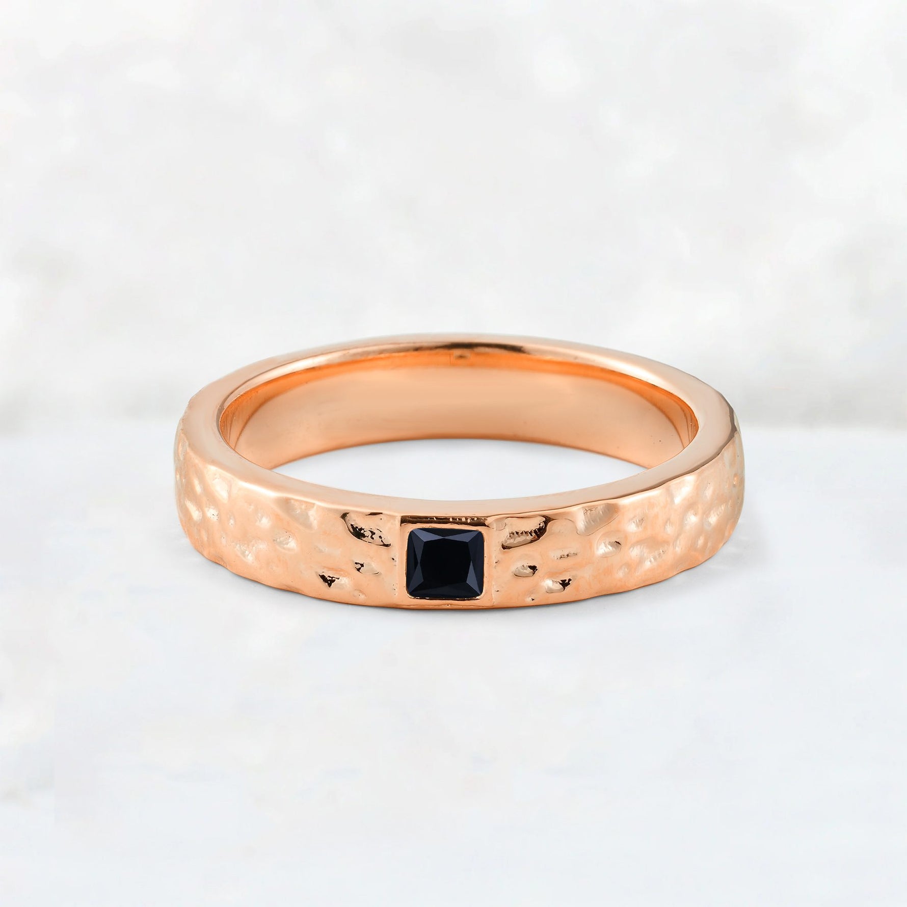 Princess Cut Black Onyx Hammered Flush-Set Wedding Band - Additional view
