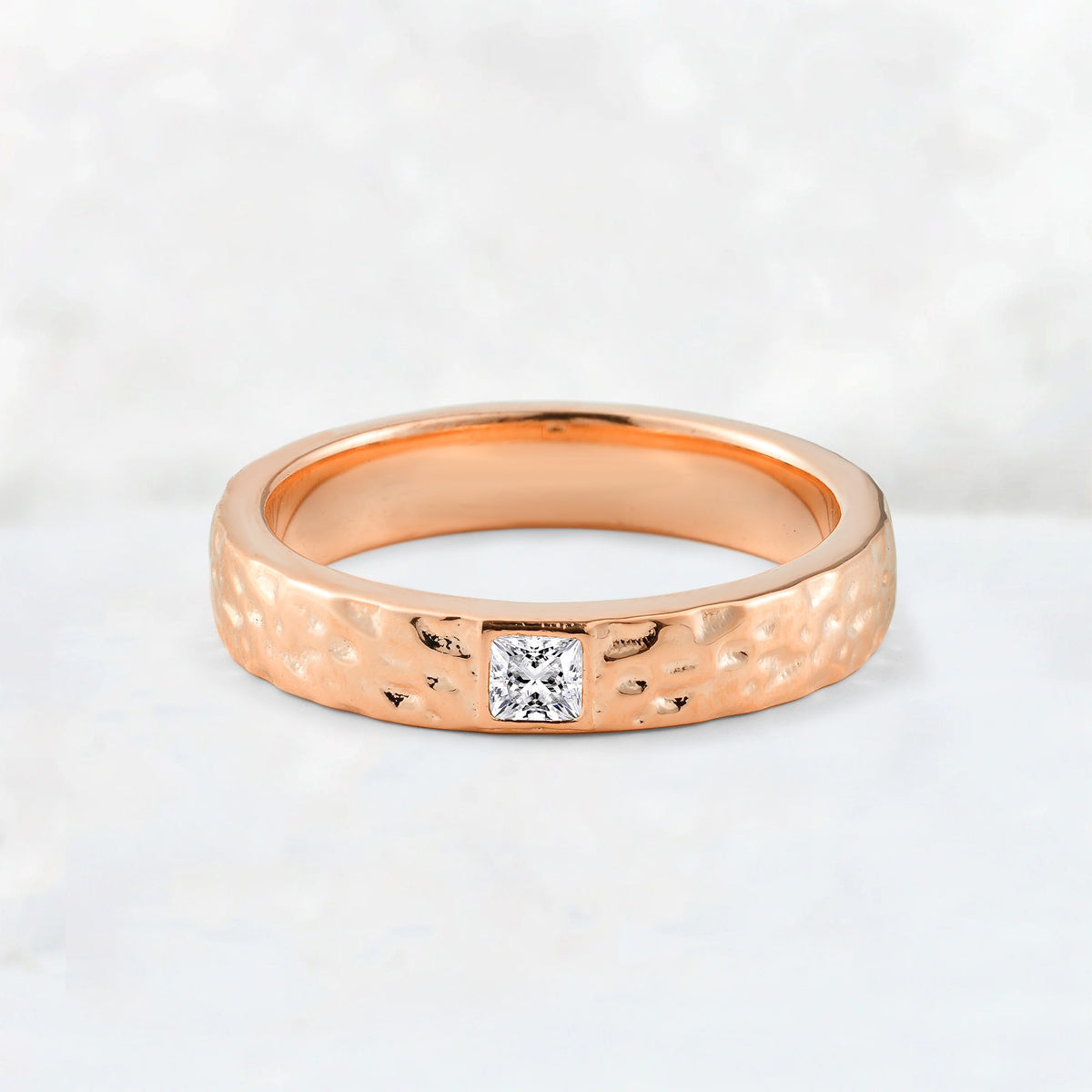 Princess Cut Lab Diamond Hammered Flush-Set Wedding Band - Additional view