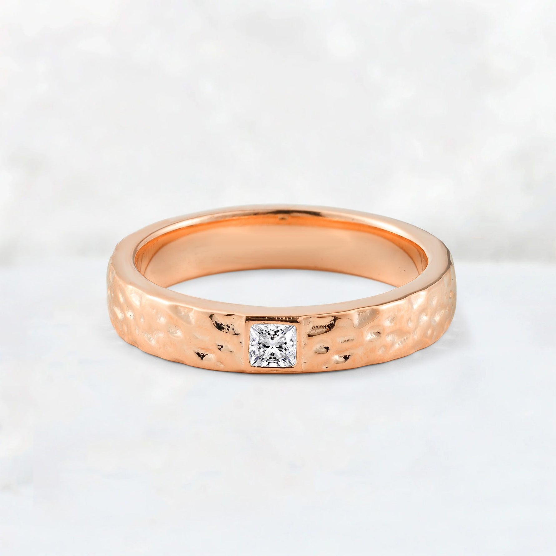 Princess Cut Lab Diamond Hammered Flush-Set Wedding Band - Additional view