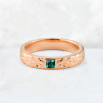 Princess Cut Emerald Hammered Flush-Set Wedding Band - Additional view