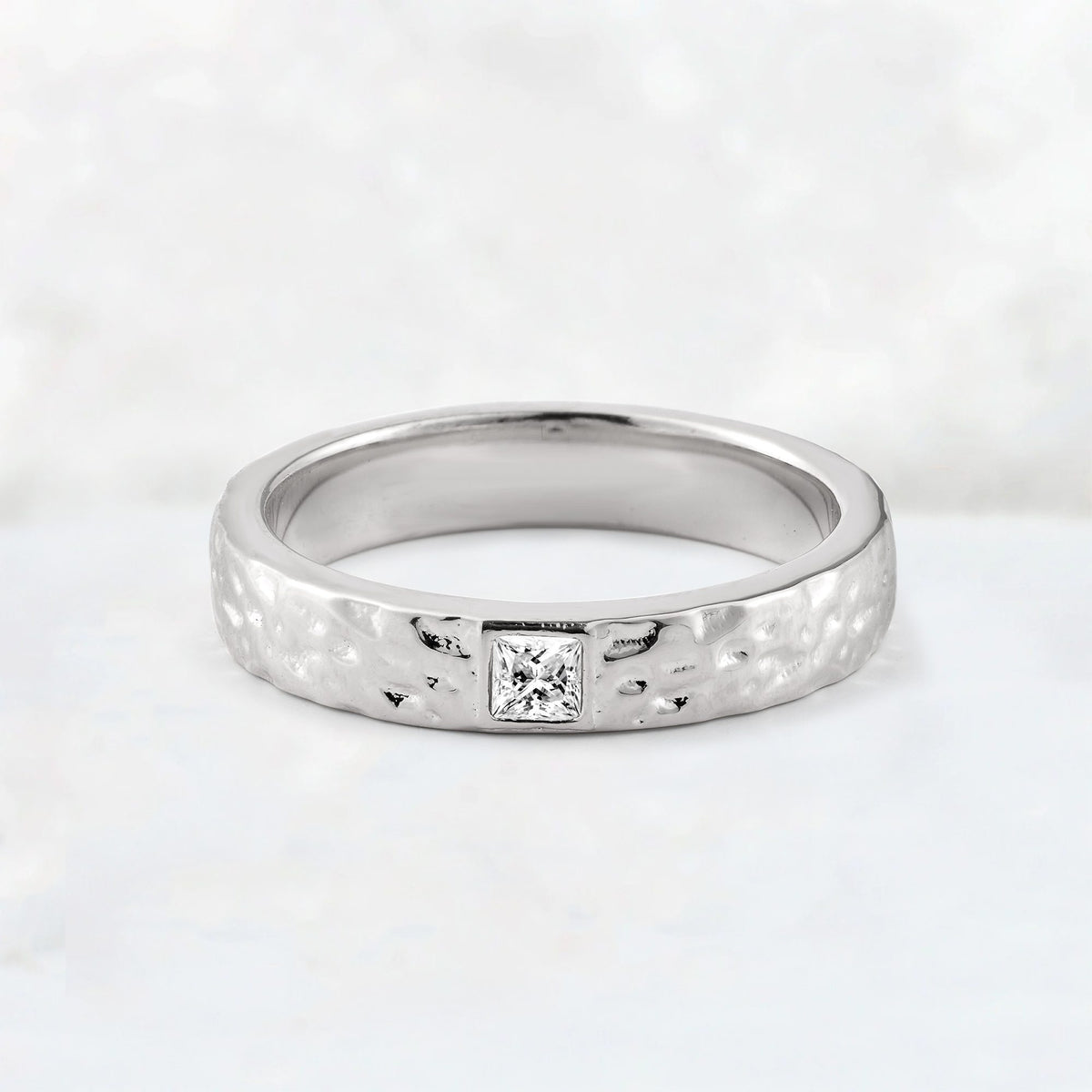 Princess Cut Moissanite Hammered Flush-Set Wedding Band - Additional view